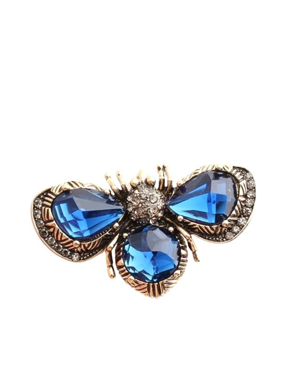 Blue & Clear Crystal Bee Brooch Gold Tone